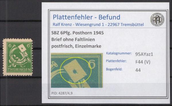 SBZ_1945_PLATTENFEHLER_Nr_95AYaz1_V_postfrisch_Bild1