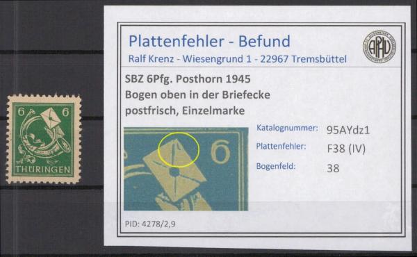 SBZ_1945_PLATTENFEHLER_Nr_95AXdz1_IV_postfrisch_Bild1