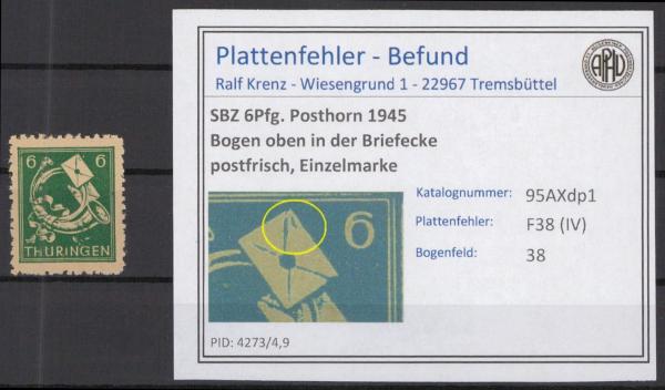 SBZ_1945_PLATTENFEHLER_Nr_95AXdp1_IV_postfrisch_Bild1