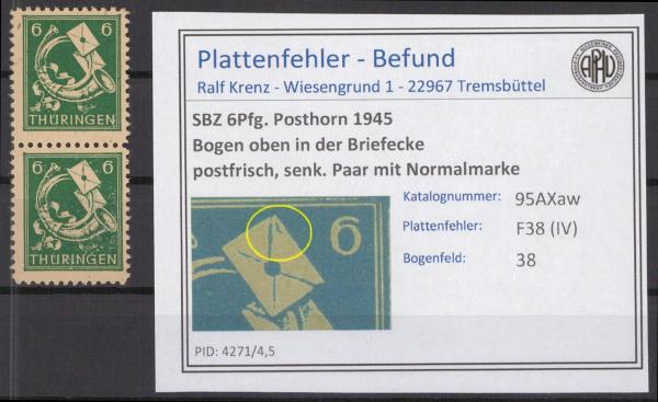 SBZ_1945_PLATTENFEHLER_Nr_95AXaw_IV_postfrisch_Bild1