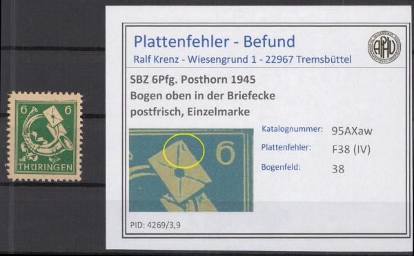 SBZ_1945_PLATTENFEHLER_Nr_95AXaw_IV_postfrisch_Bild1