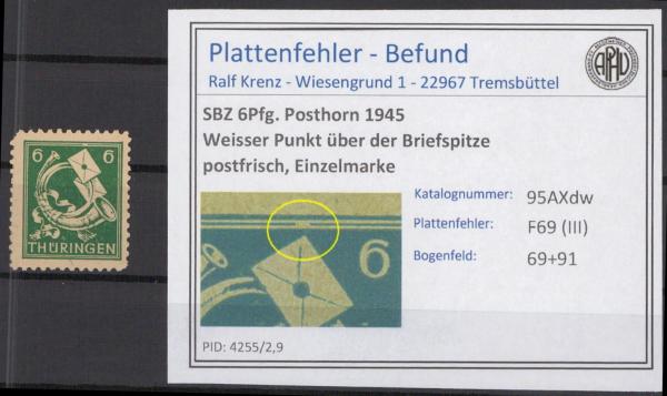 SBZ_1945_PLATTENFEHLER_Nr_95AXdw_III_postfrisch_Bild1