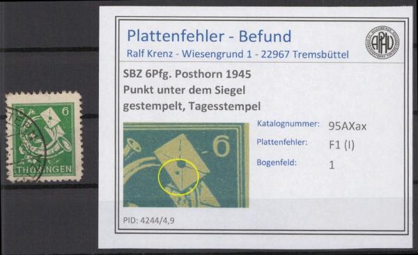 SBZ_1945_PLATTENFEHLER_Nr_95AXax_I_gestempelt_Bild1