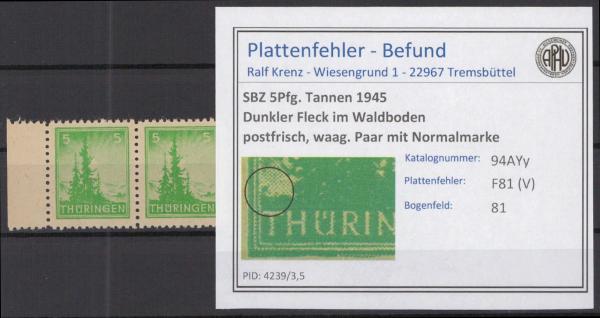 SBZ_1945_PLATTENFEHLER_Nr_94AYy_V_postfrisch_Bild1