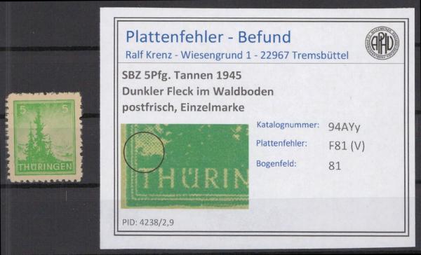 SBZ_1945_PLATTENFEHLER_Nr_94AYy_V_postfrisch_Bild1