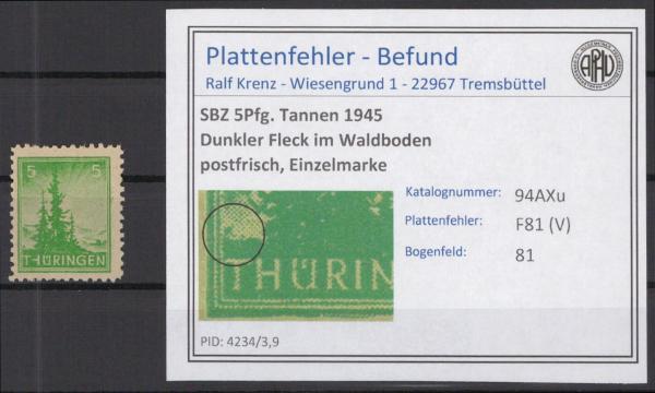 SBZ_1945_PLATTENFEHLER_Nr_94AXu_V_postfrisch_Bild1