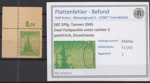 SBZ_1945_PLATTENFEHLER_Nr_94AXw_IV_postfrisch_Bild1
