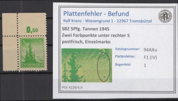 SBZ_1945_PLATTENFEHLER_Nr_94AXu_IV_postfrisch_Bild1