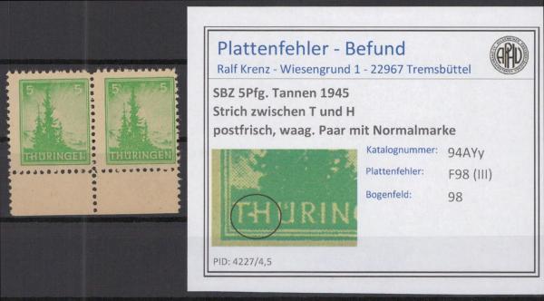 SBZ_1945_PLATTENFEHLER_Nr_94AYy_III_postfrisch_Bild1