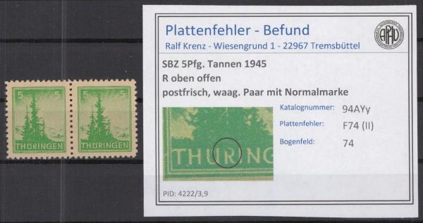SBZ_1945_PLATTENFEHLER_Nr_94AYy_II_postfrisch_Bild1