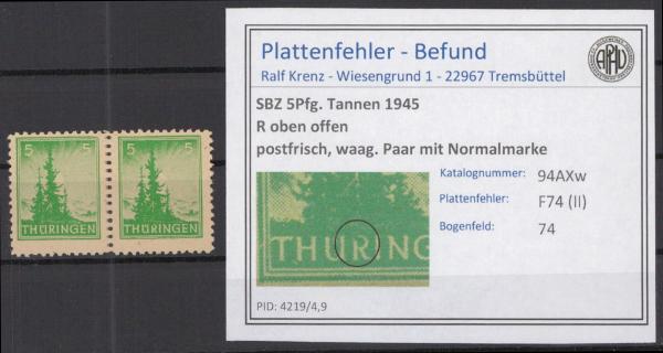 SBZ_1945_PLATTENFEHLER_Nr_94AXw_II_postfrisch_Bild1