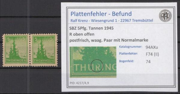 SBZ_1945_PLATTENFEHLER_Nr_94AXu_II_postfrisch_Bild1