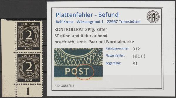 KONTROLLRAT_1947_PLATTENFEHLER_Nr_912_I_postfrisch_Bild1