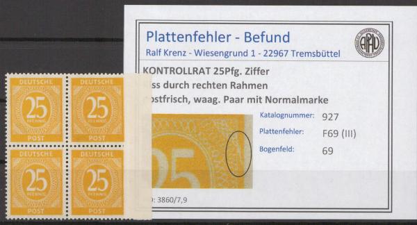 KONTROLLRAT_1947_PLATTENFEHLER_Nr_927_III_postfrisch_Bild1