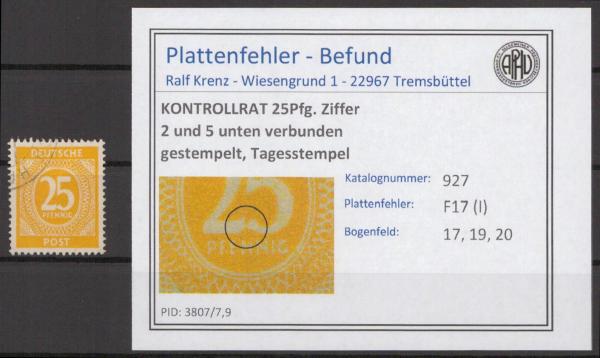 KONTROLLRAT_1947_PLATTENFEHLER_Nr_927_I_postfrisch_Bild1
