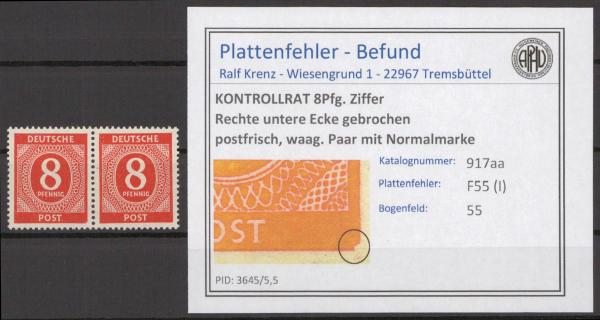 KONTROLLRAT_1947_PLATTENFEHLER_Nr_917aa_I_postfrisch_Bild1