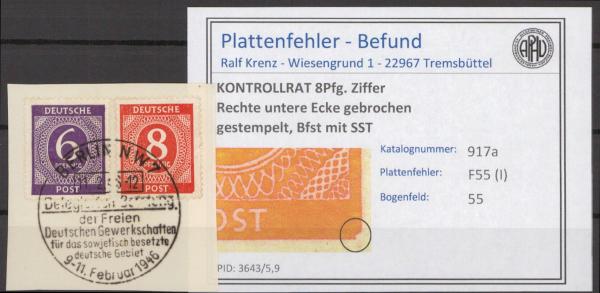 KONTROLLRAT_1947_PLATTENFEHLER_Nr_917_I_gestempelt_Bild1
