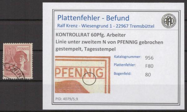 KONTROLLRAT_1947_PLATTENFEHLER_Nr_A956_F80_gestempelt_Bild1