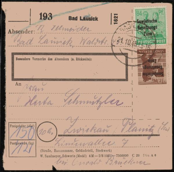 Paketkarte_1948_BAD_LAUSICK__siehe_Beschreibung_Bild1