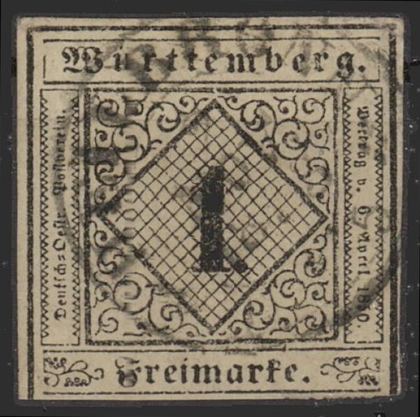 WUeeRTTEMBERG_1851_Nr_1_gestempelt_Bild1