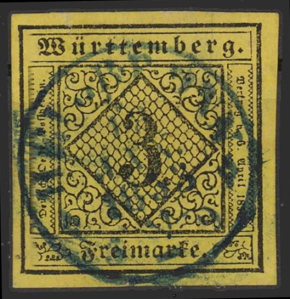 WUeeRTTEMBERG_1851_Nr_2_gestempelt_Bild1