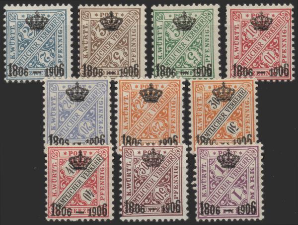 WUeeRTTEMBERG_1906_Nr_217_226_ungebraucht_Bild1