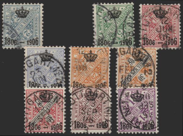 WUeeRTTEMBERG_1906_Nr_217_226_gestempelt_Bild1